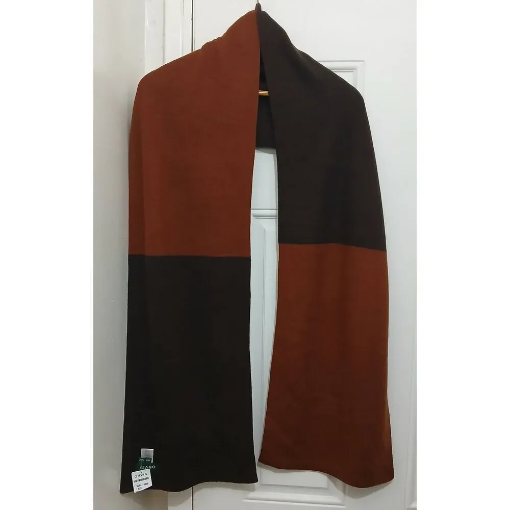 Orvis mens long wool cashmere cinnamon brown two tone color block scarf